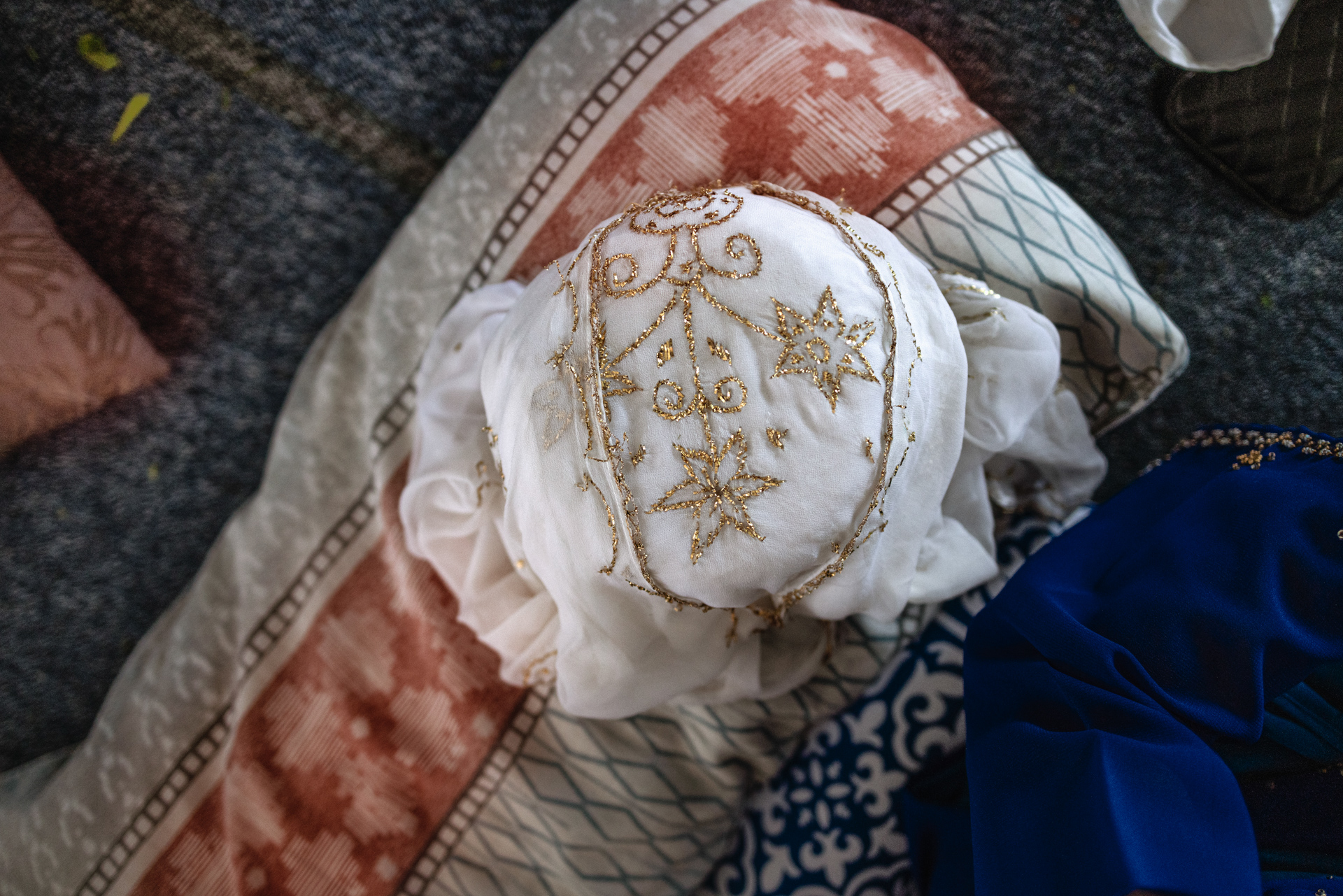 A traditional medoura laid on a blanket at the end